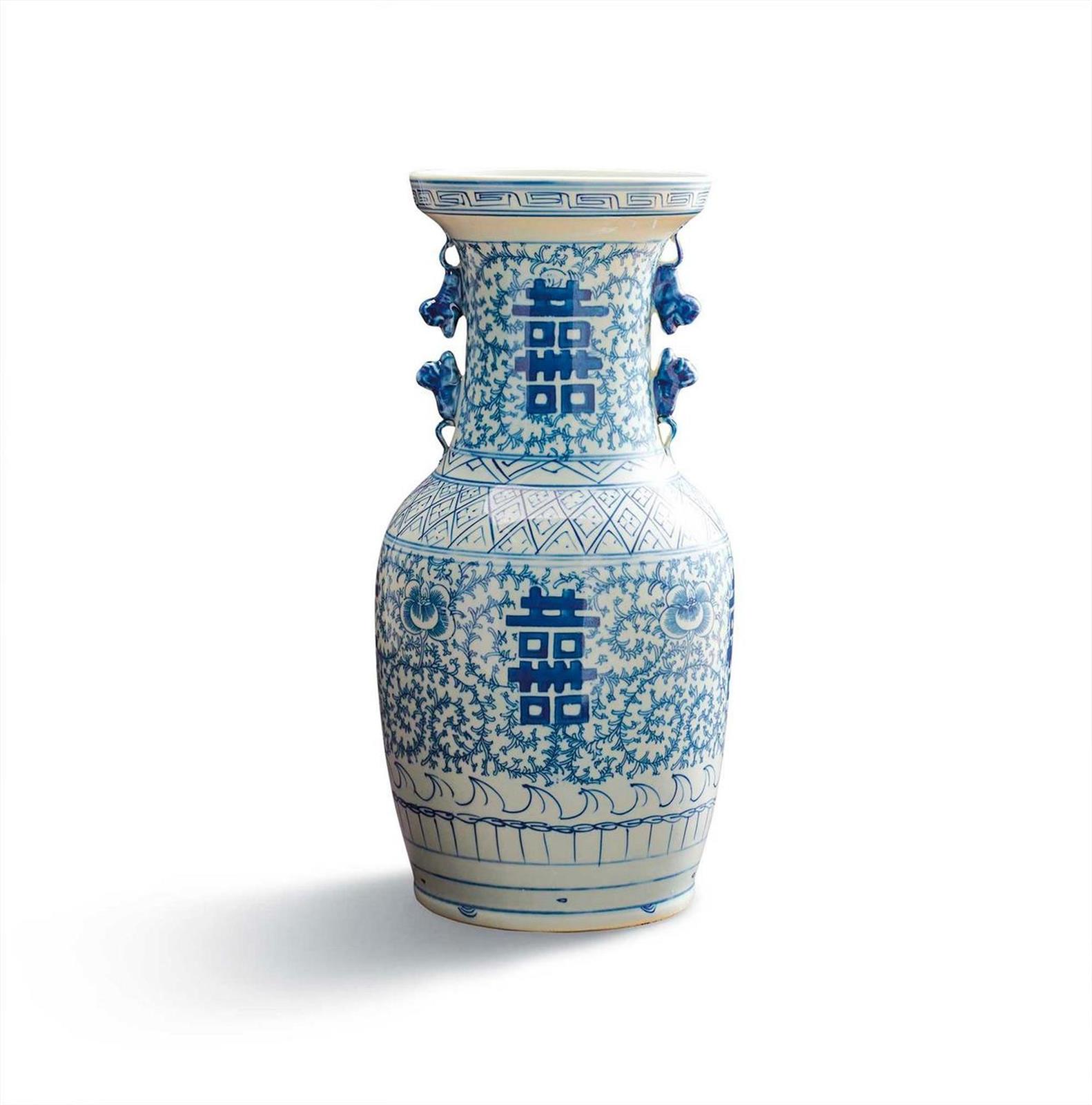 Flower Vase Double Happiness Blue White Ceramic-Image 3