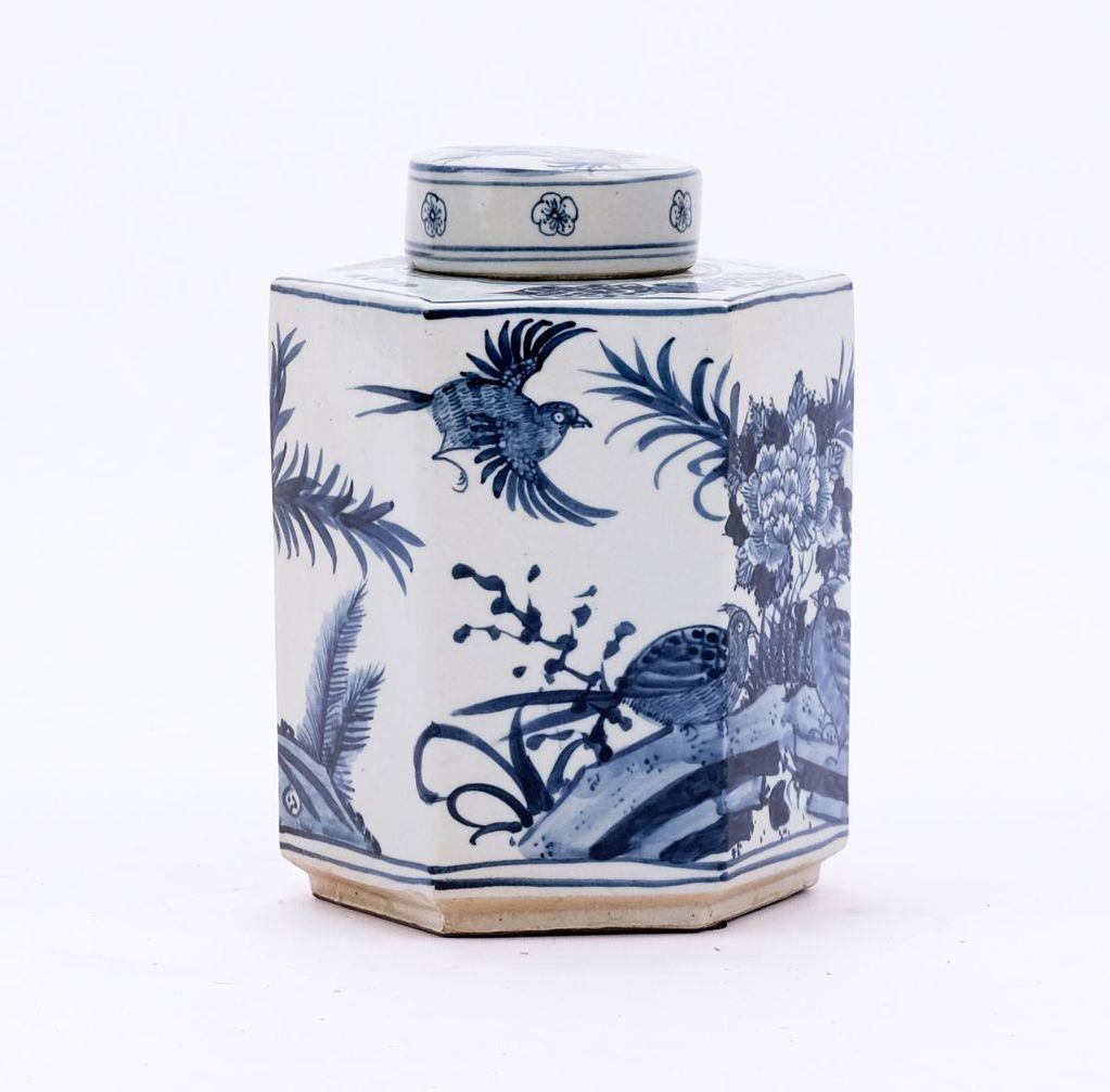 Tea Jar Service Items Vase Flower Bird Hexagonal White Blue Colors May Vary-Image 2