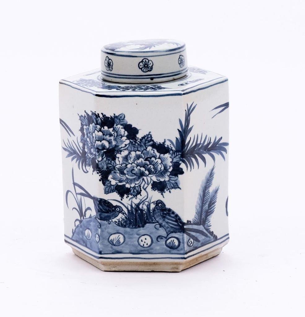 Tea Jar Service Items Vase Flower Bird Hexagonal Colors May Vary White Blue-Image 4