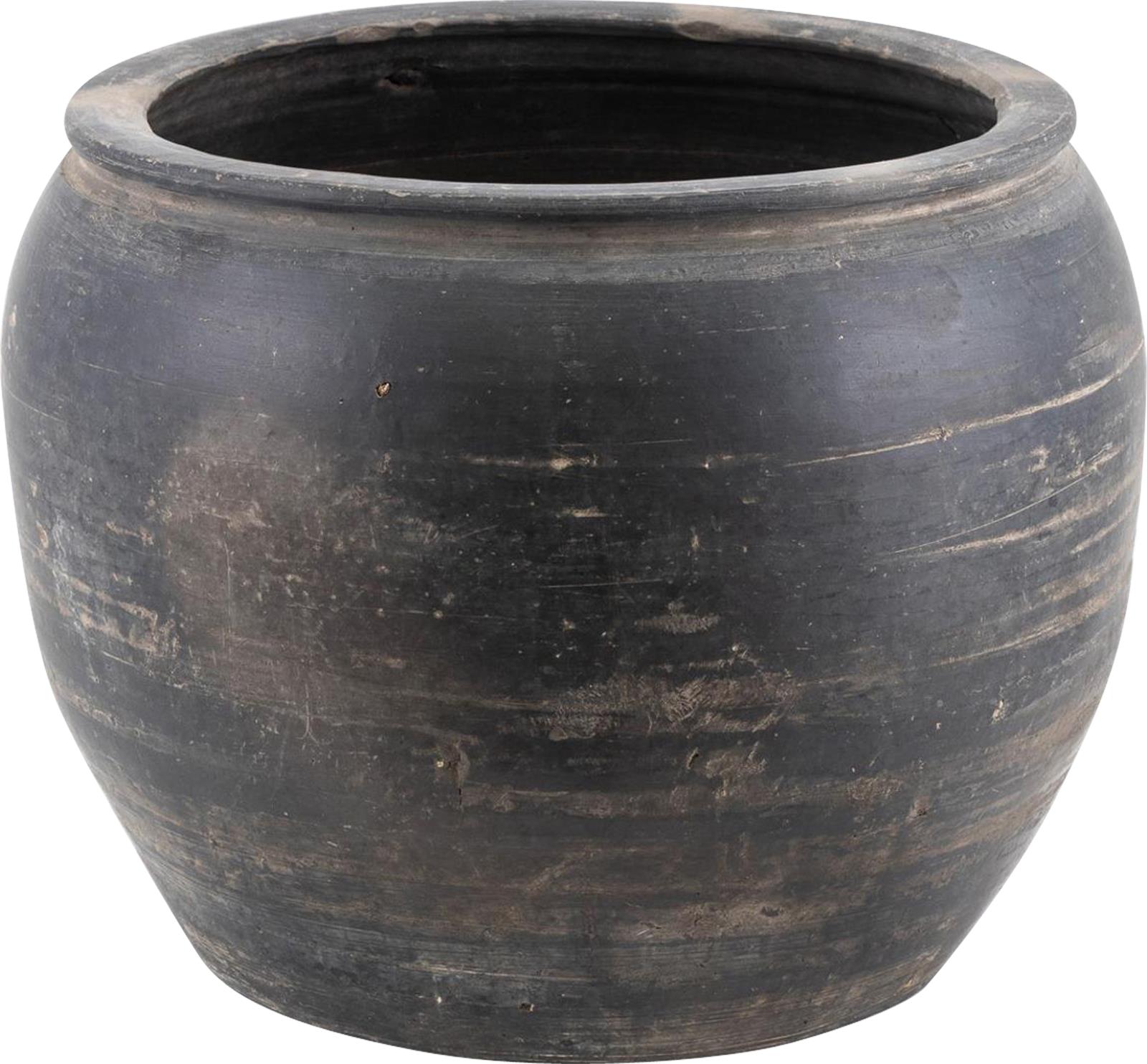 Water Jar Vase Vintage Large Gray Pottery Ceramic Handmade Hand-Cra-Image 1