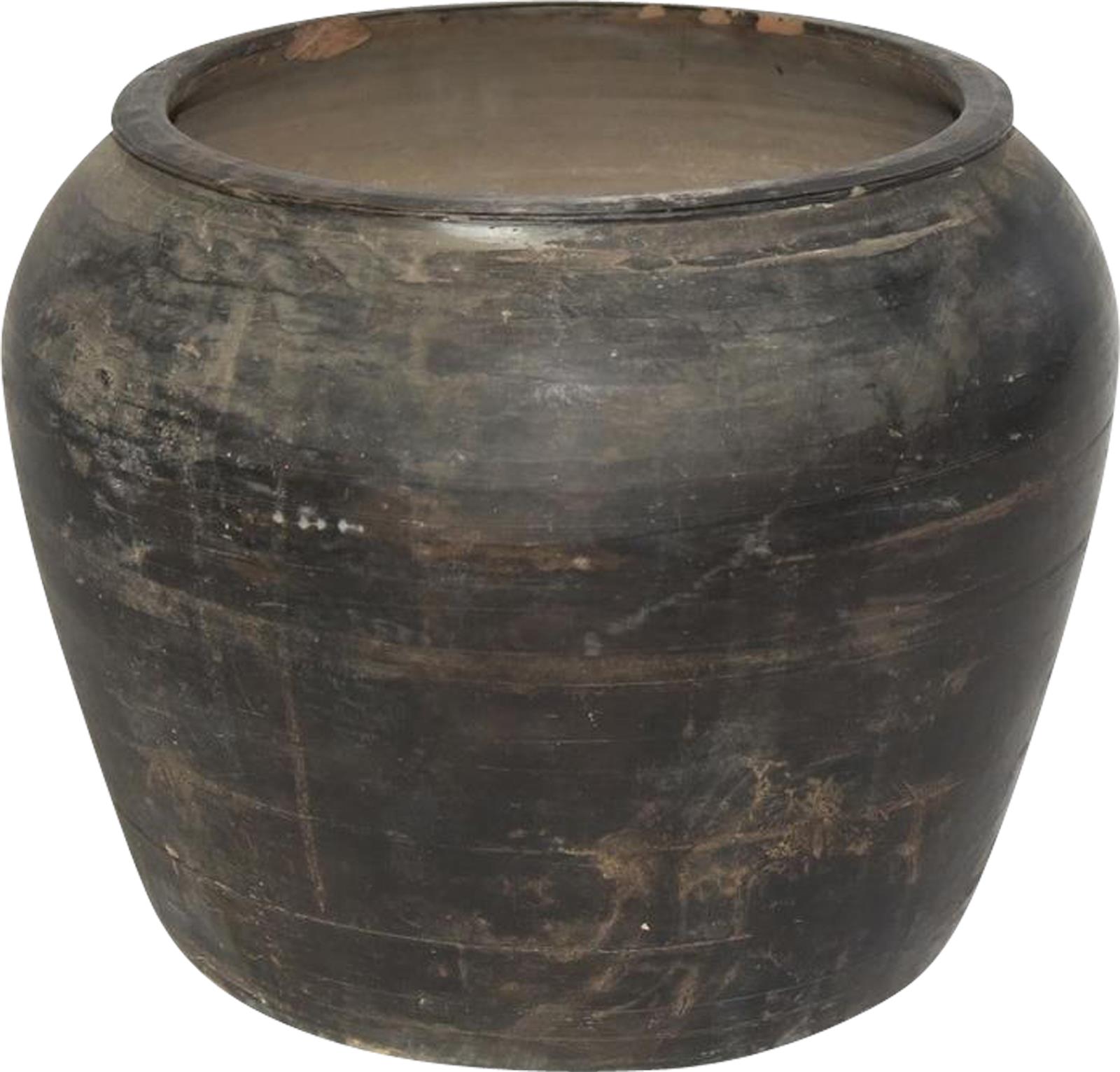 Water Jar Vase Vintage Large Gray Pottery Ceramic Handmade Hand-Cra-Image 10