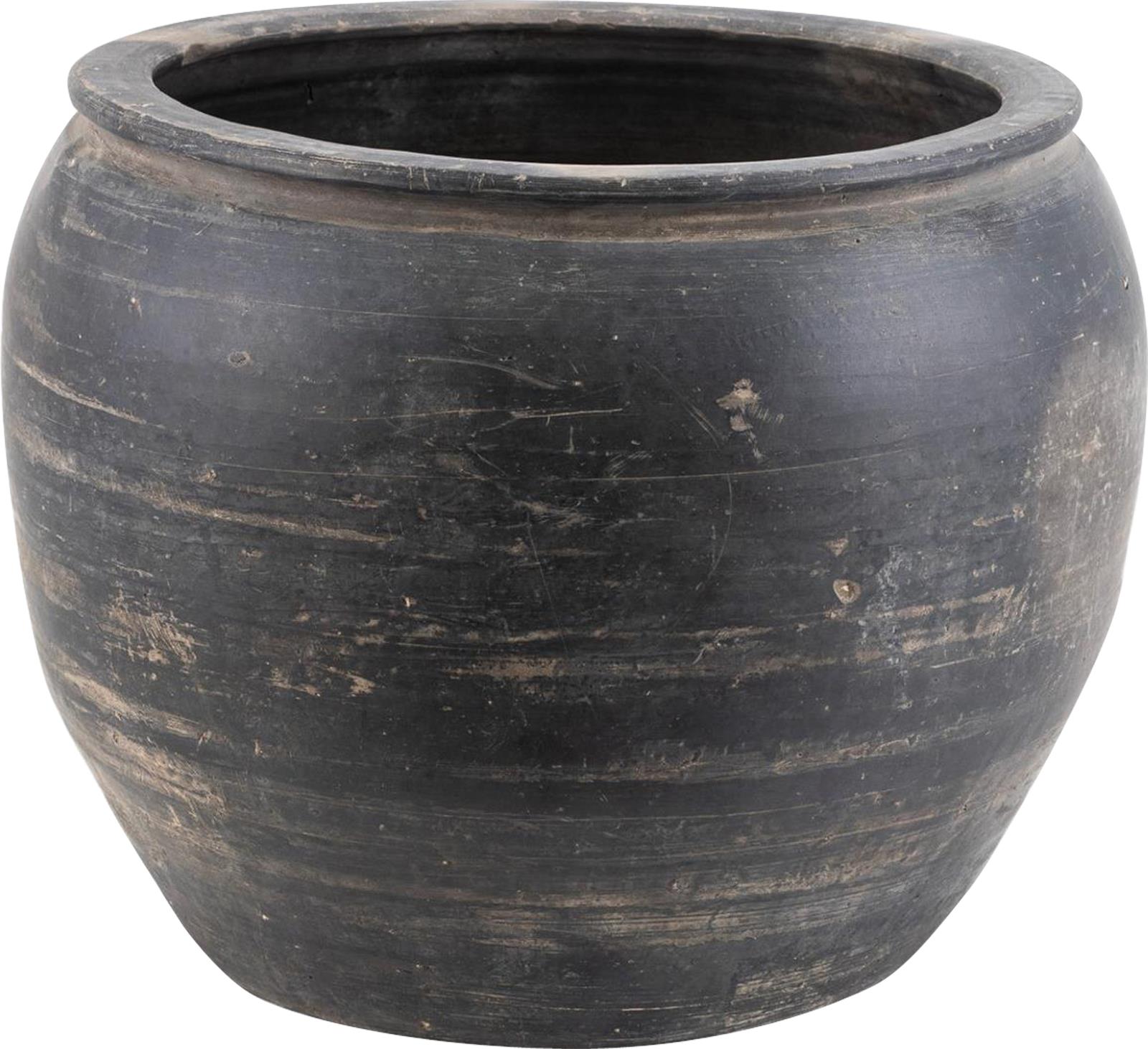 Water Jar Vase Vintage Large Gray Pottery Ceramic Handmade Hand-Cra-Image 2