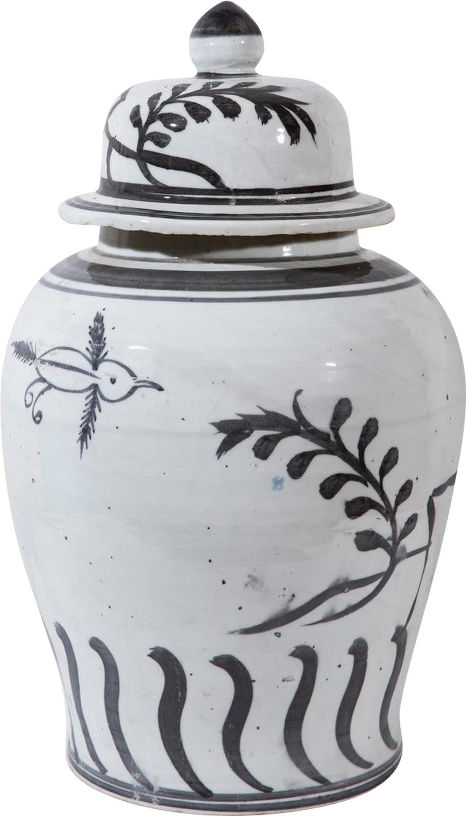 Temple Jar Vase Flying Bird Black Vintage White Crackle Ceramic Han-Image 1