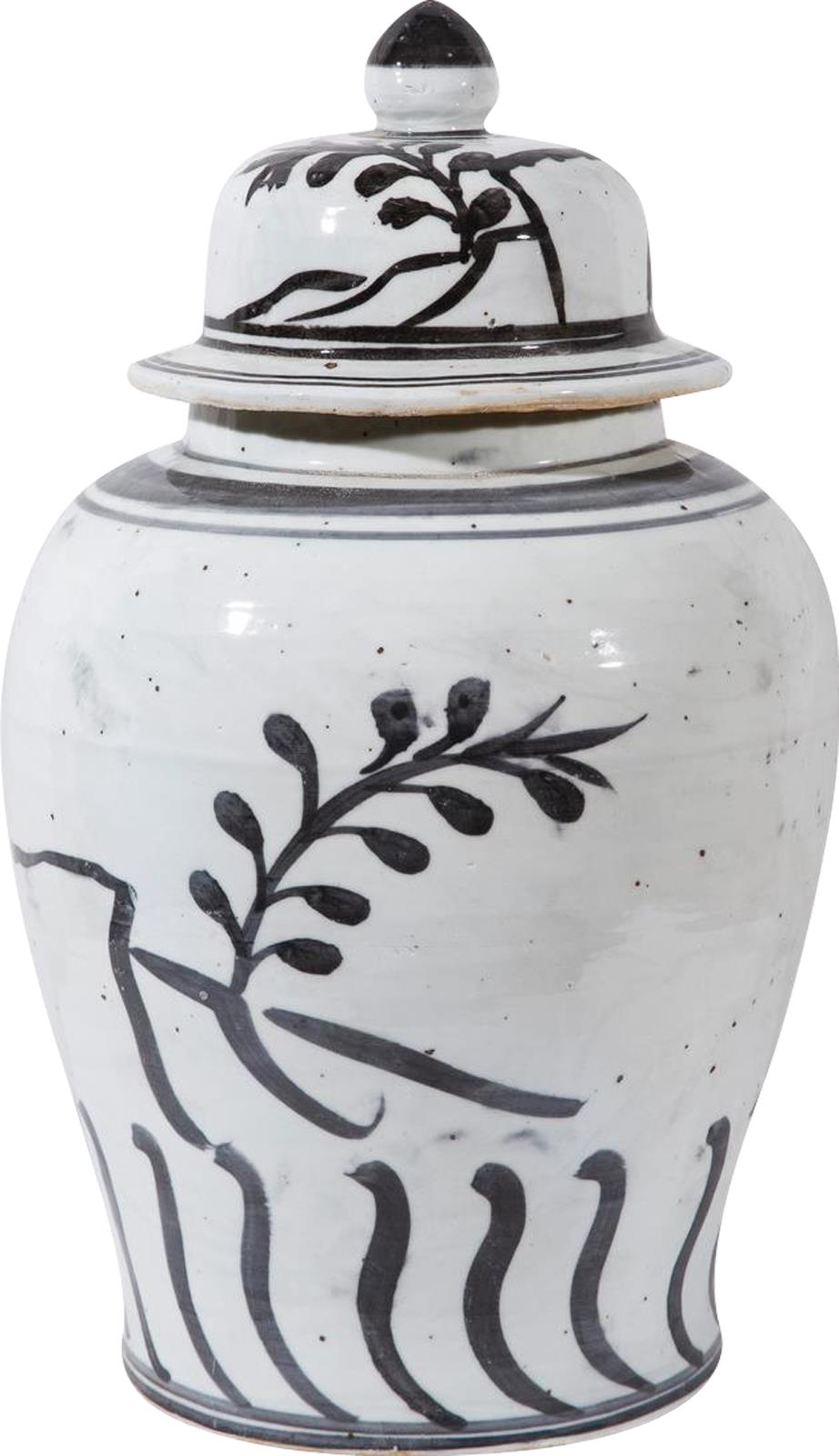 Temple Jar Vase Flying Bird Black Vintage White Crackle Ceramic Han-Image 2