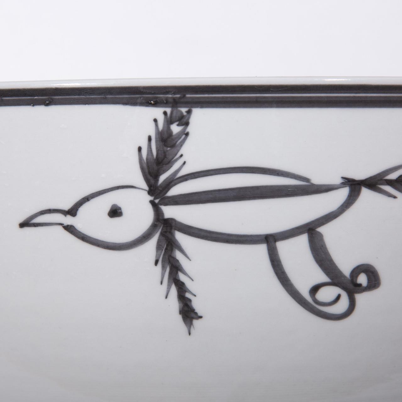 Bowl Flying Bird Vintage White Crackle High-Fired Porcelain Handmade-Image 1