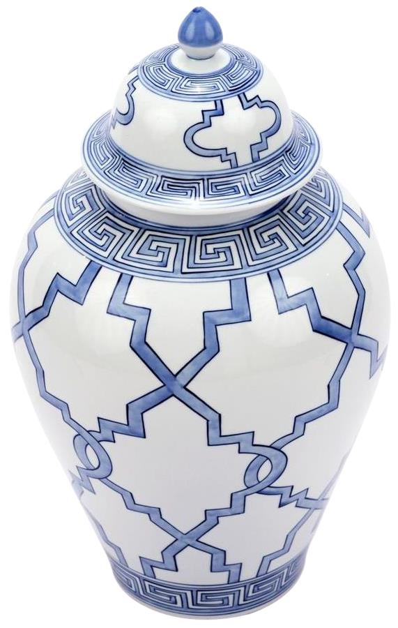 Jar Vase HEAVEN Greek Key Grids Colors May Vary White Blue Variable Porcelain-Image 1