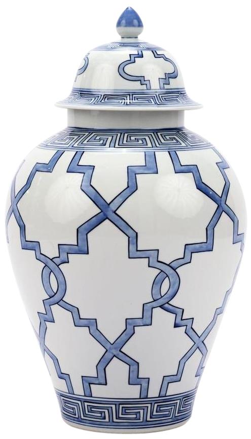 Jar Vase HEAVEN Greek Key Grids Colors May Vary White Blue Variable Porcelain-Image 2