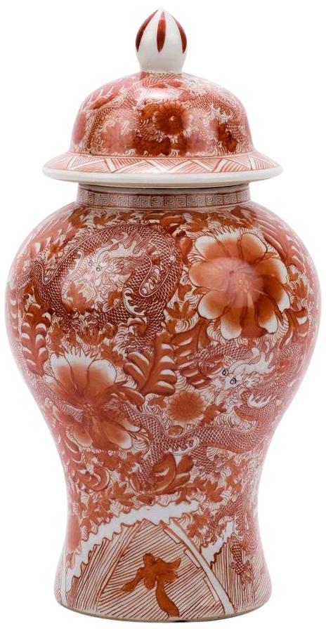 Temple Jar Vase Floral Dragon Large Colors May Vary Orange Variable Ceramic-Image 1