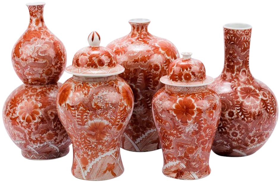 Temple Jar Vase Floral Dragon Large Colors May Vary Orange Variable Ceramic-Image 2