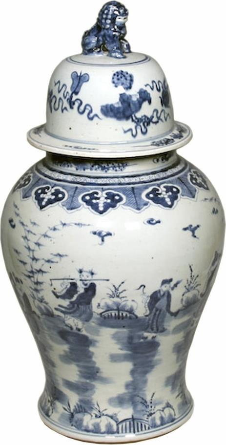 Temple Jar Vase 8 Immortals Mythology White Colors May Vary Blue Variable-Image 1