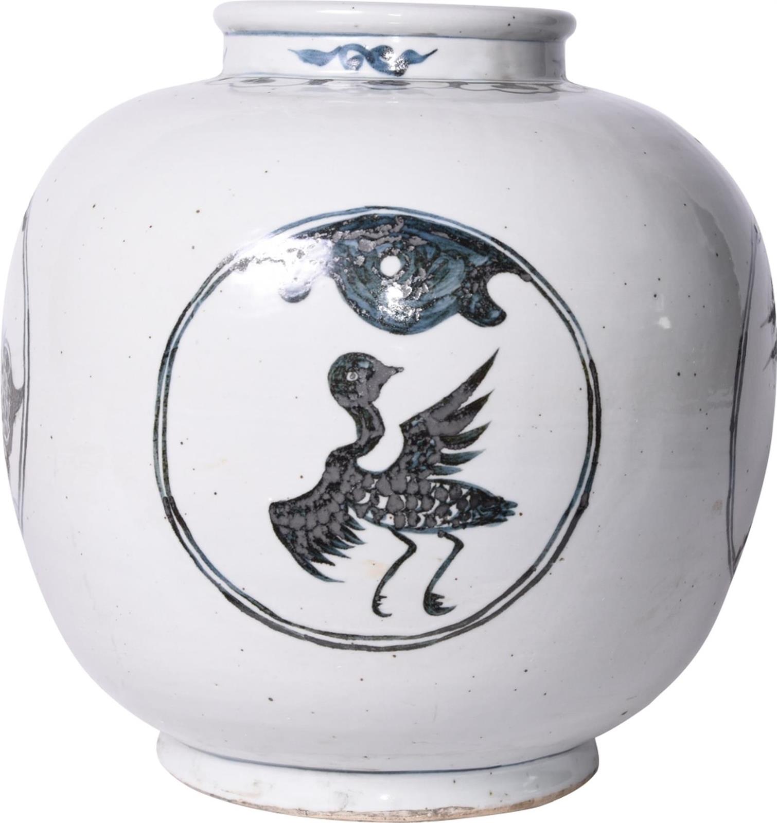 Jar Vase Crane Turtle Motif Bird White Colors May Vary Blue Variable Ceramic-Image 2