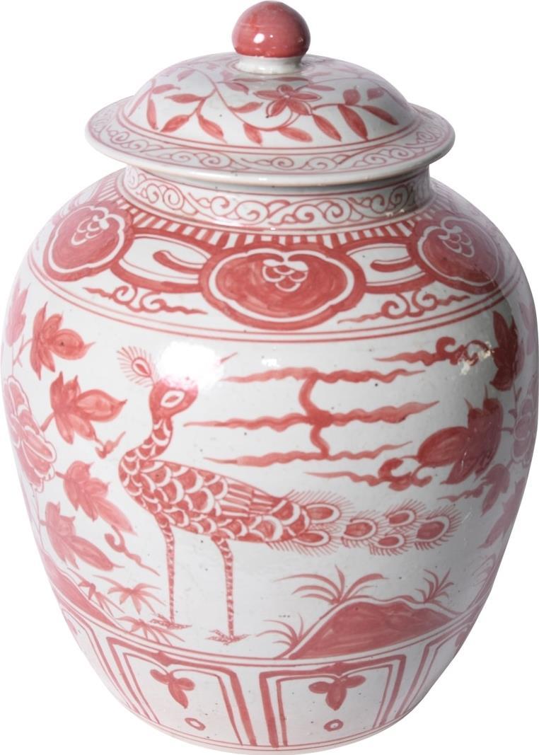 Ginger Jar Vase Bird Large Colors May Vary Coral Red Pink Variable Ceramic-Image 1