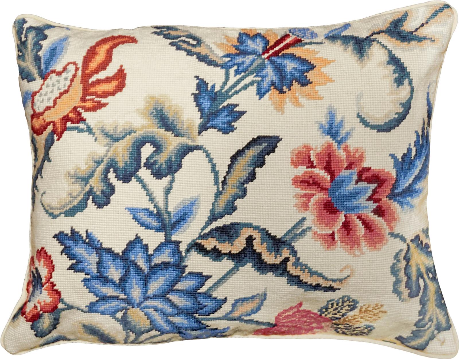 Throw Pillow Needlepoint Tapestry 16x20 20x16 Cotton Velvet Back Wool Handmade-Image 1