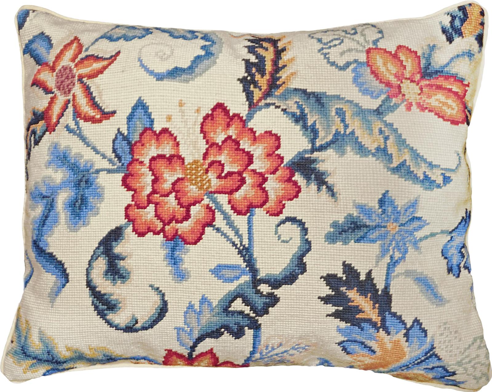Throw Pillow Needlepoint Tapestry 16x20 20x16 Wool Cotton Velvet Back Zippered-Image 1