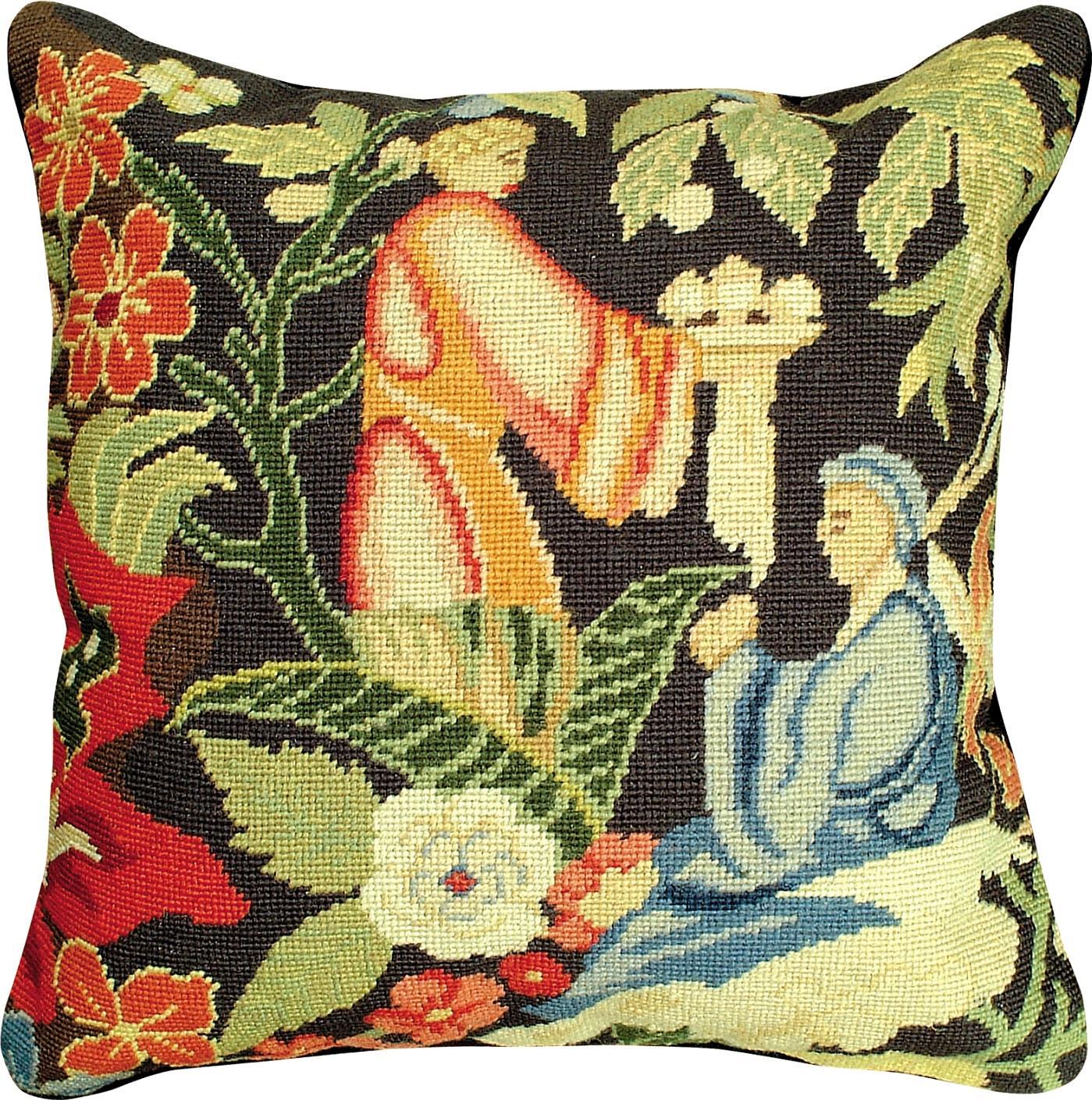 Throw Pillow Needlepoint St Cyr 18x18 Red Gray Green Gold Black Blue Yellow-Image 1