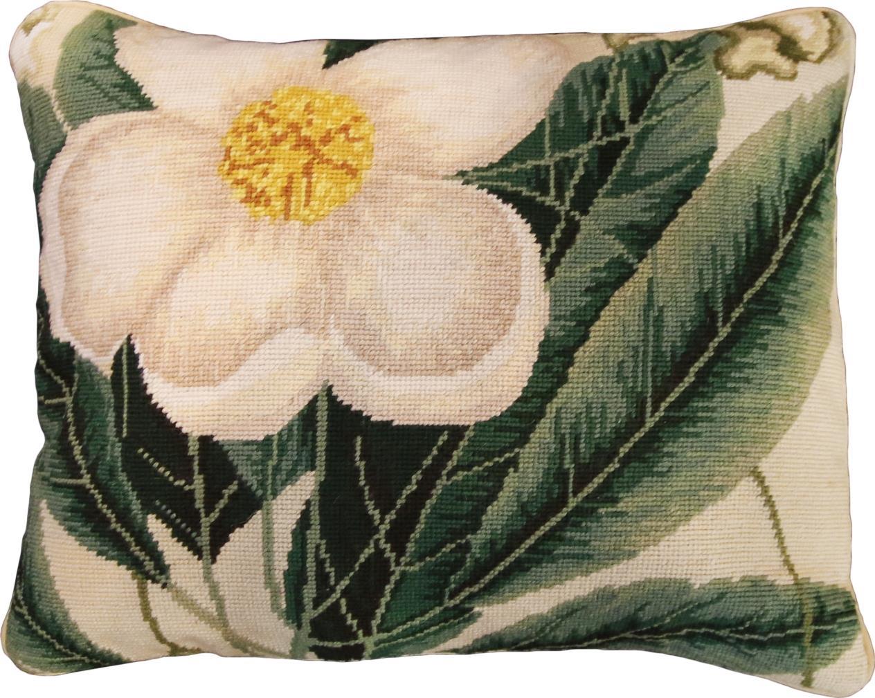 Throw Pillow Needlepoint Cherokee Rose 16x20 20x16 Cotton Velvet Back Down-Image 1
