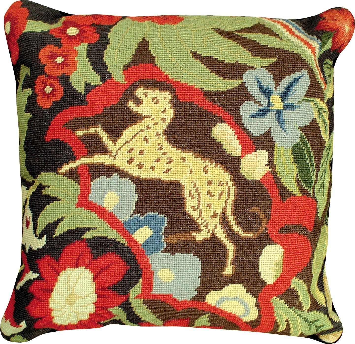 Throw Pillow Needlepoint 18x18 Gold Gray Green Black Blue Red Yellow Down-Image 1