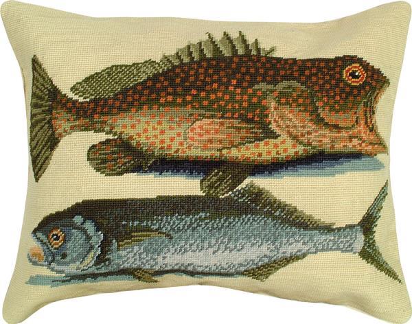 Throw Pillow Needlepoint Cugupuguacu Fish 16x20 20x16 Natural Wool Cotton-Image 1