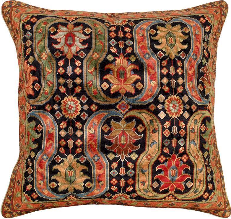 Throw Pillow AFSHAR Abstract Design 18x18 Beige Multi-Color Cotton Velvet Back-Image 1