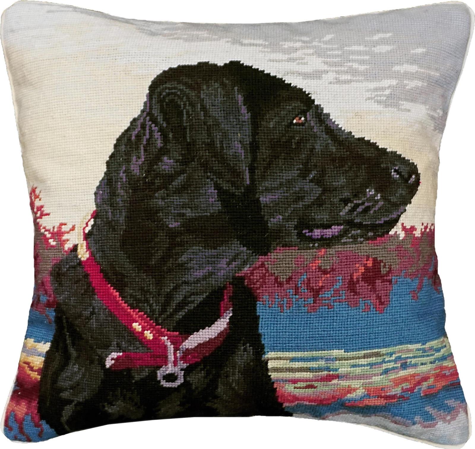 Pillow Throw Midge 18x18 Multi-Color Poly Insert Needlepoint Canvas Cotton-Image 1