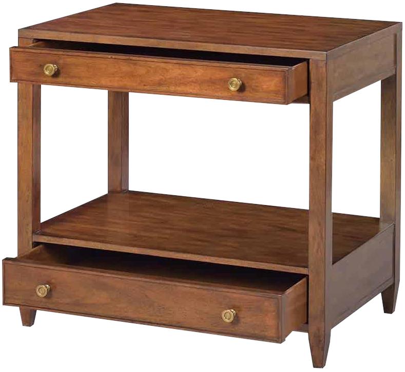 Side Table Wide Rectangular 2-Drawer Rustic Warm Brown Hand-Rubbed Wood Brass -Image 2