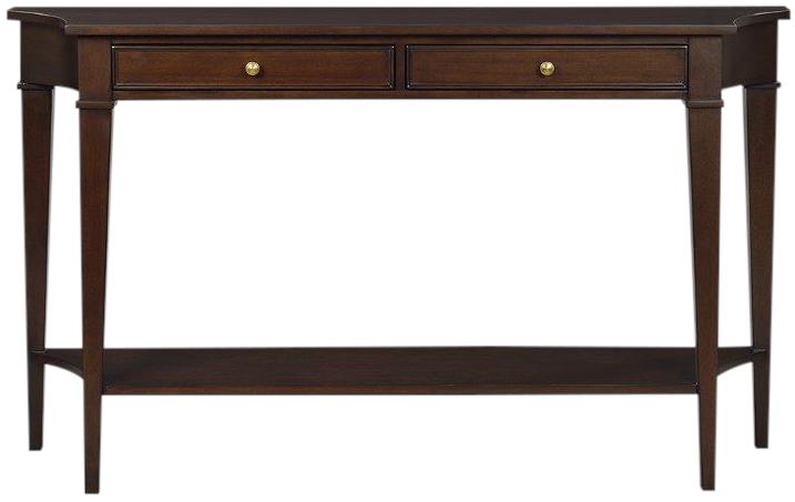 Console Table Narrow Chocolate Dark Brown Hand-Rubbed Wood Drawers Shelf Brass-Image 1