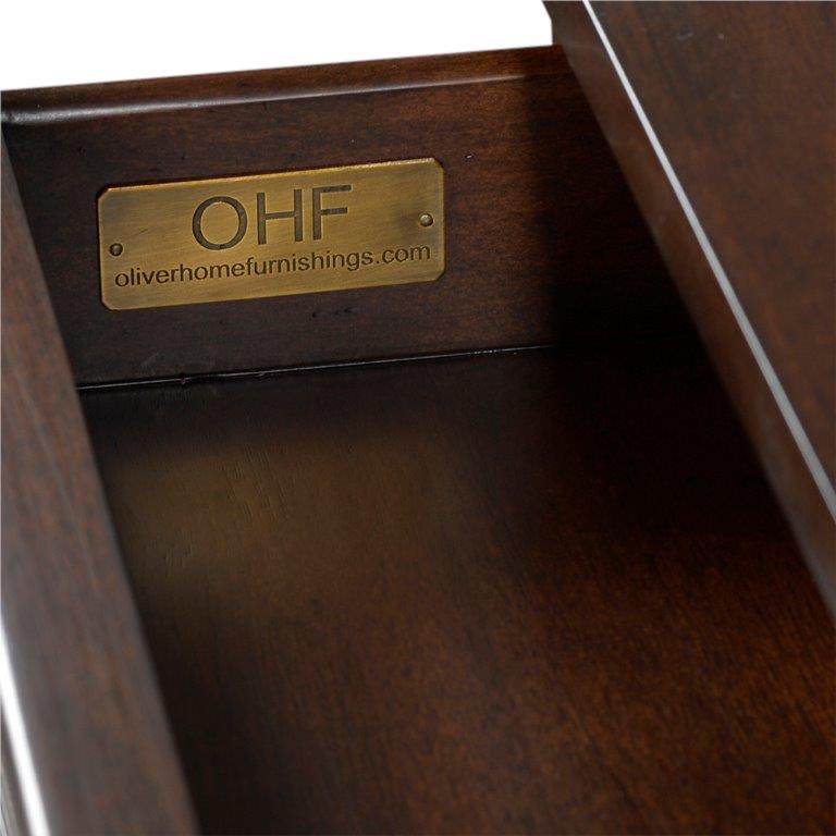 Console Table Narrow Chocolate Dark Brown Hand-Rubbed Wood Drawers Shelf Brass-Image 3
