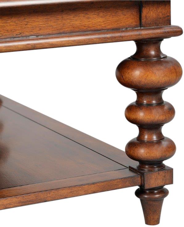 Console Table Narrow Chocolate Dark Brown Hand-Rubbed Wood Drawers Shelf Brass-Image 5