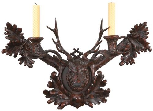 Candle Sconce Stag Head Deer Hand-Painted Resin OK Casting 2-Candleholders-Image 1