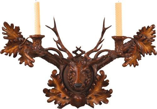 Candle Sconce Rustic Stag Head Hand-Cast Resin OK Casting 2-Candleholders Wall-Image 1