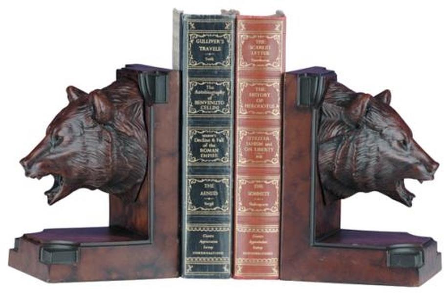 Bookends Rustic Bear Head Mountain Burled Wood Resin OK Casting USA Made-Image 1