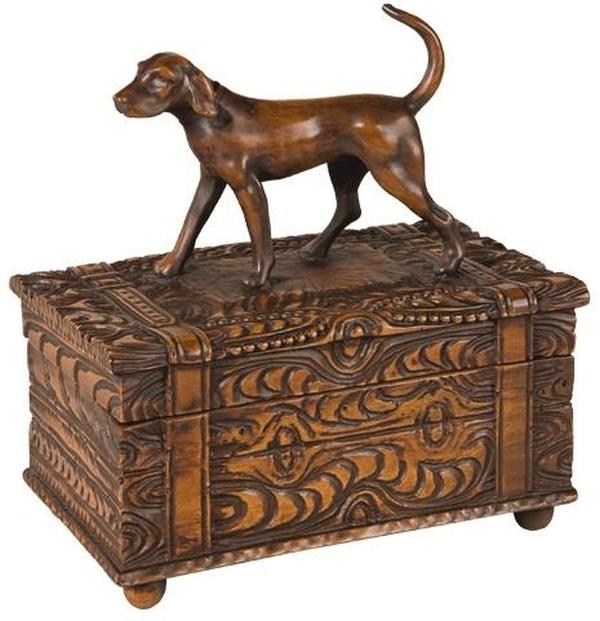 Lidded Box Foxhound Dog Intricately Carved Hand-Cast Resin OK Casting-Image 1