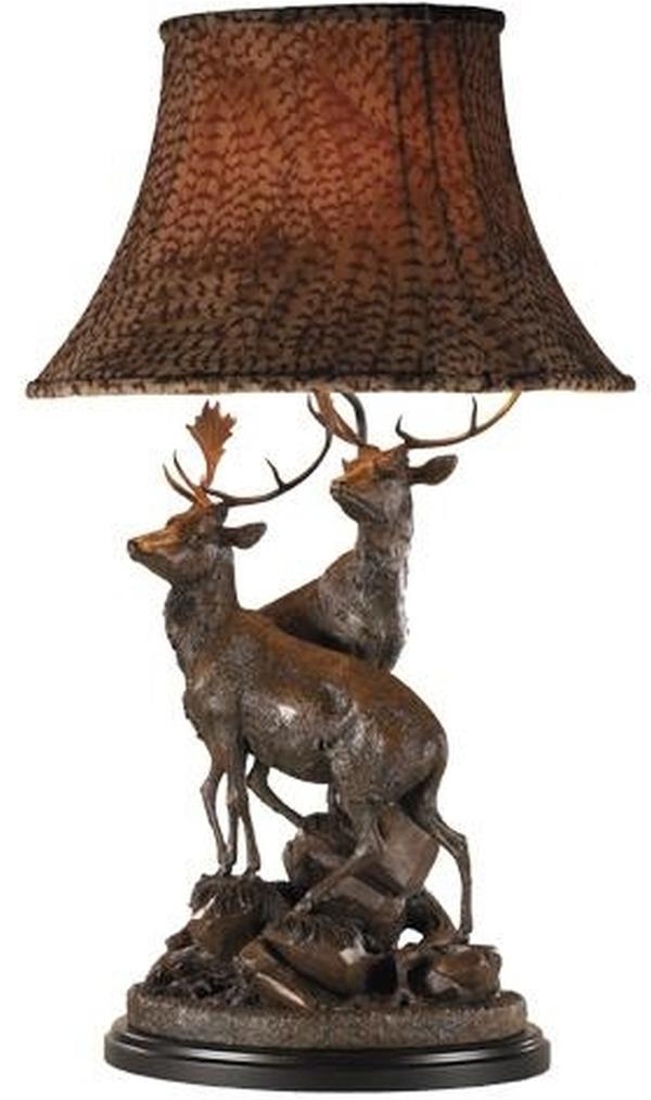 Sculpture Table Lamp MOUNTAIN Lodge Pheasant Feather Design Grand Stags Birds-Image 1