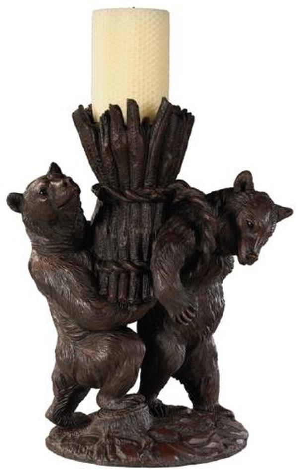 Candle Holder Helping Bears Candlestick Rustic Hand Painted OK Casting, USA Made-Image 1
