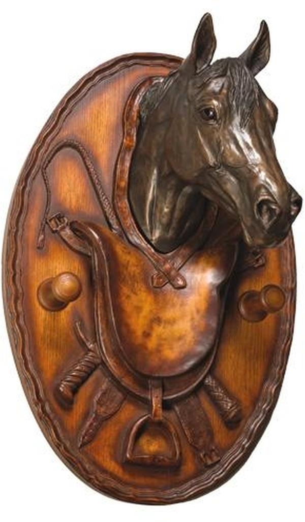 Coat Hook Plaque Horse Noble Equestrian Cast Resin Hand Painted OK Casting-Image 1