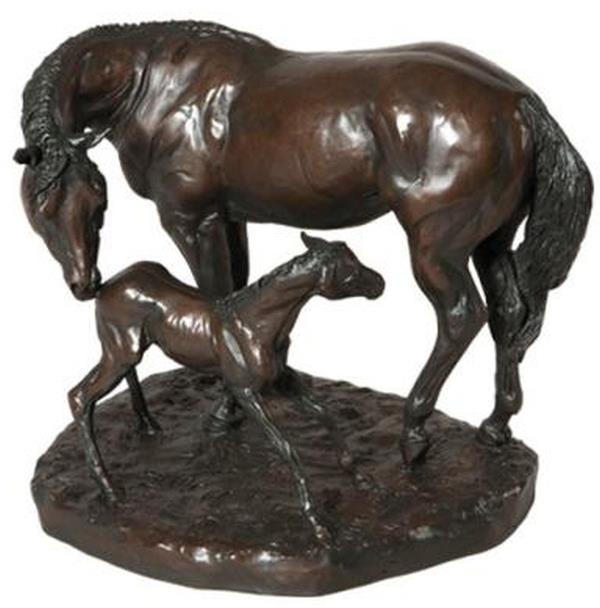 Sculpture EQUESTRIAN Lodge Horse Mare New Foal by Belden Chocolate Brown Resin-Image 1