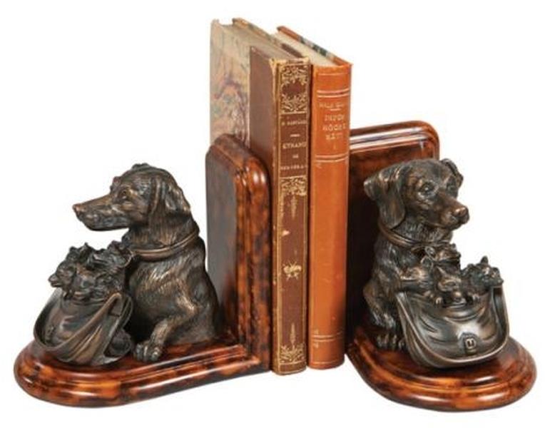 Bookends Bookend MOUNTAIN Lodge Dog with Basket of Fox Kits Ebony Chestnut-Image 1