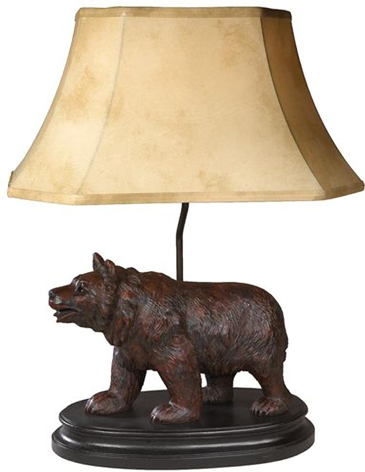 Table Lamp Walking Bear Hand Painted OK Casting 3 Way, Linen Shade, USA Made-Image 1