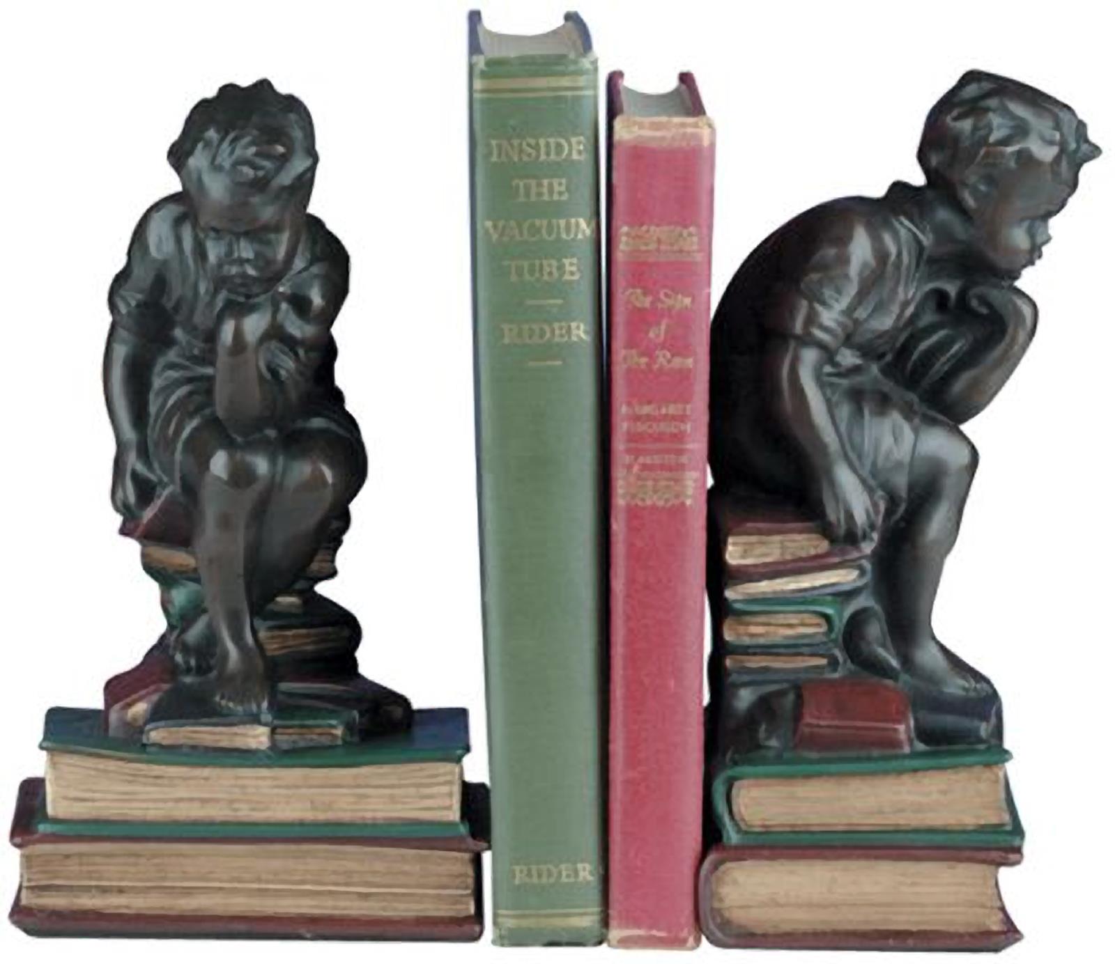 Bookends Bookend Lodge Thinking Boy Cast Resin Hand-Cast Hand-Painted Pa-Image 1