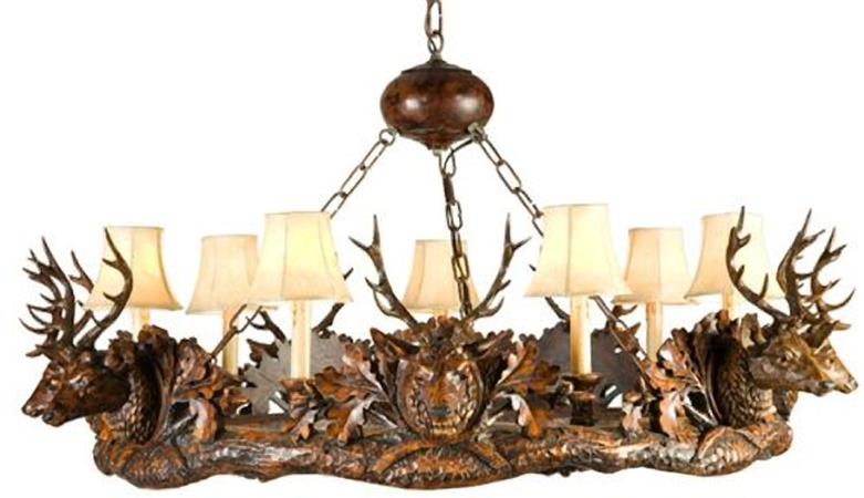 Chandelier Lodge 7 Small Stag Head Deer 7-Light Chestnut Cast Resin Faux-Image 1