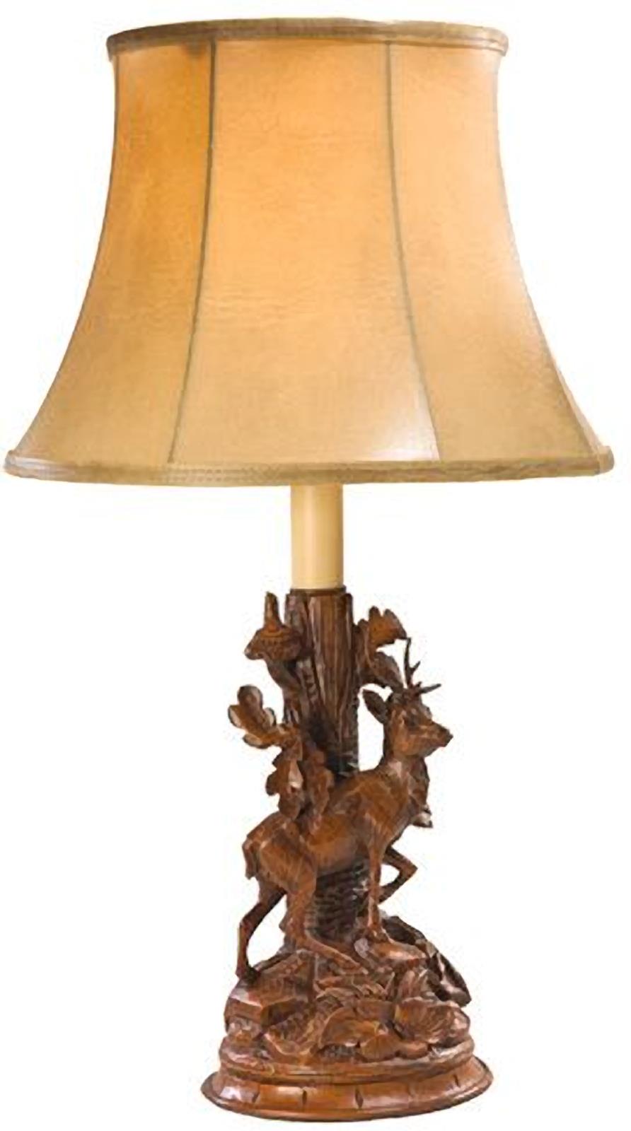 Table Lamp Deer and Tree Hand Painted OK Casting USA Made Right Facing-Image 1