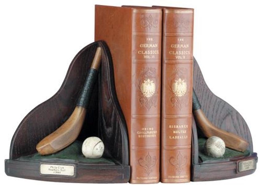 Bookends Bookend GOLF Lodge Ball and Club History Resin Hand-Cast Hand-Painted-Image 1