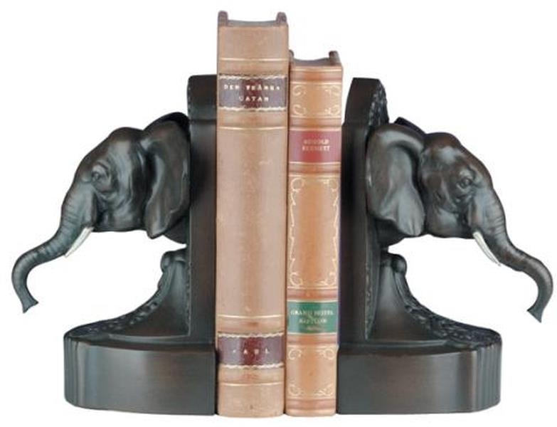 Bookends Bookend TRADITIONAL Lodge Elephant Head Resin Hand-Cast Hand-Painted-Image 1