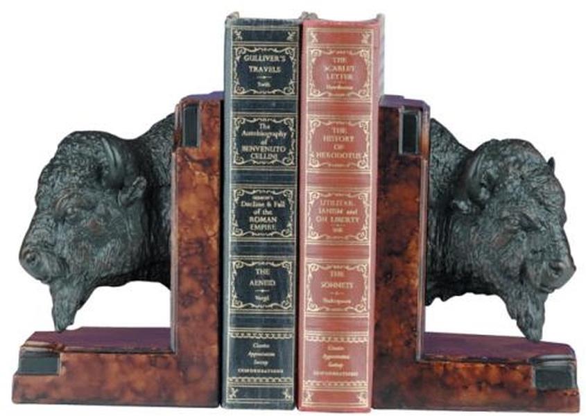 Bookends Bookend AMERICAN WEST Lodge Buffalo Head King of the Prairie Resin-Image 1