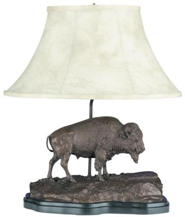 Sculpture Table Lamp Buffalo American West Southwestern Hand Painted OK Casting-Image 1