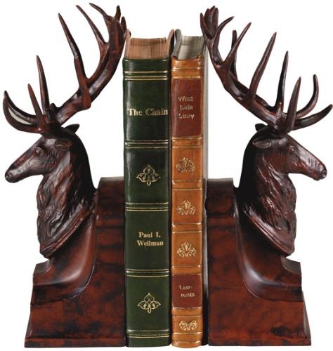 Bookends Bookend MOUNTAIN Lodge Pair of Deer Head Resin Finely Carved Hand-Cast-Image 1