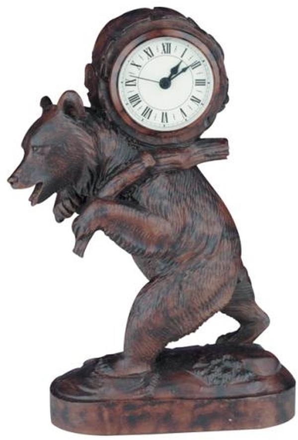 Clock MOUNTAIN Lodge Walking Bear with Backpack Oxblood Red Resin Hand-Cast-Image 1