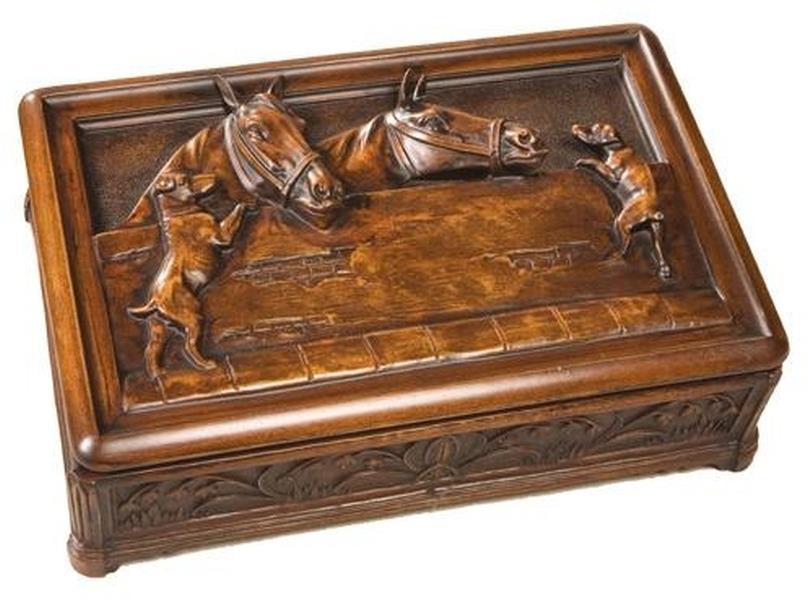 Box EQUESTRIAN Lodge Horse Stable Hinged Lid Chestnut Resin Hand-Cast-Image 1