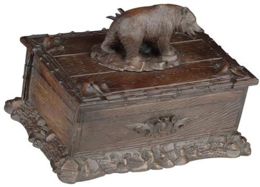 Box Mountain Bear Hinged Lid Hand-Cast Intricately Carved Resin OK Casting-Image 1