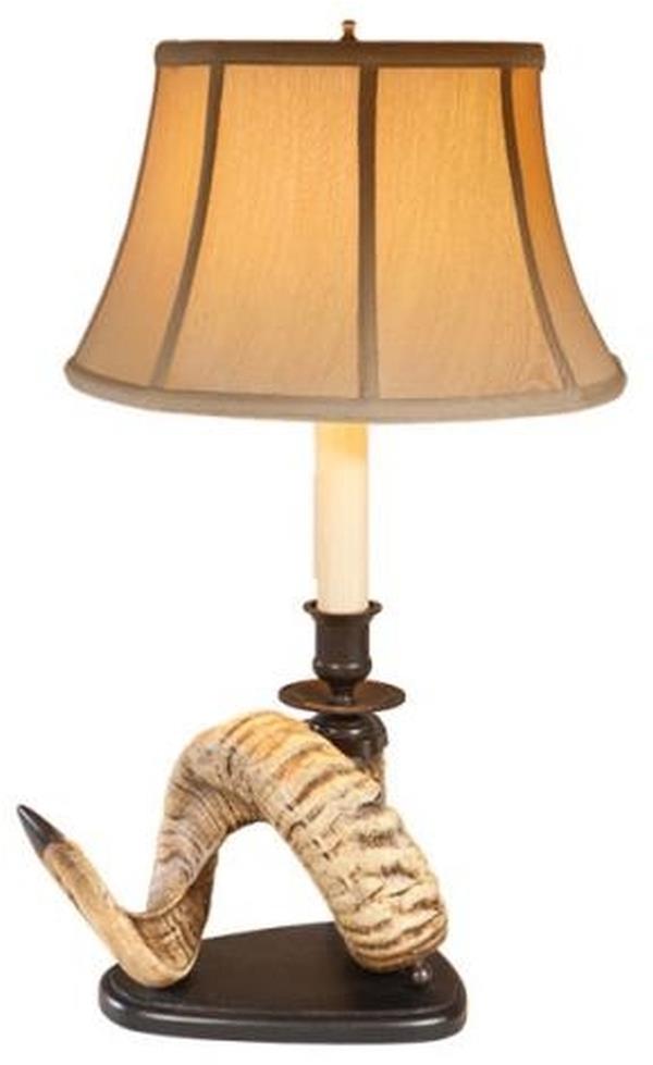 Sculpture Table Lamp Ram Horn Left Facing Hand Painted OK Casting Linen-Image 1